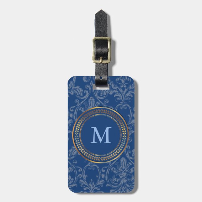 Étiquette À Bagage Monogramme bleu Motif mignon pour lui ou pour elle (Devant Vertical)