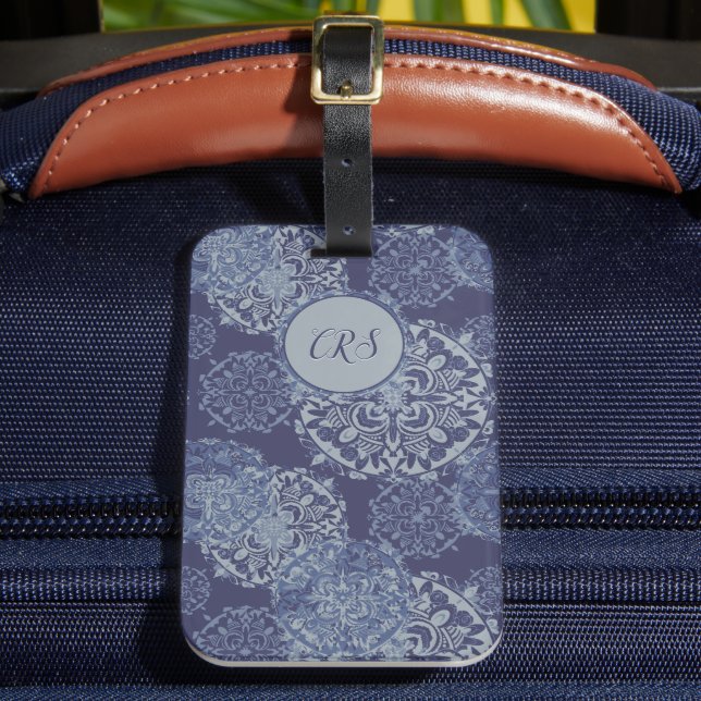 Étiquette À Bagage Monogramme Boho Denim Moody Blues Mandalas Passpo (Insitu Rectoal 2)
