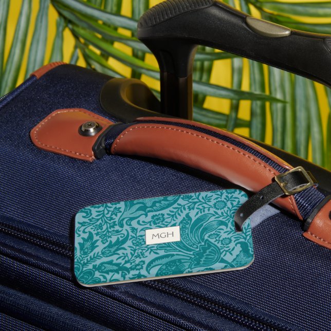 Étiquette À Bagage Monogramme botanique floral sarcelle (Insitu Rectoal 3)