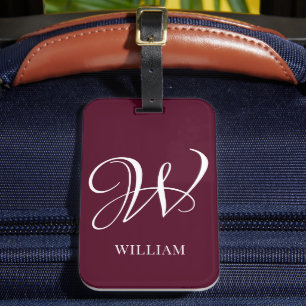 Étiquette À Bagage Monogramme Bourgogne Elégant Personnalisé Initial