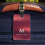 Étiquette À Bagage Monogramme Bourgogne Faux en acier métallique bros<br><div class="desc">Tag Monogram Burgundy Faux brossé en acier métallique</div>
