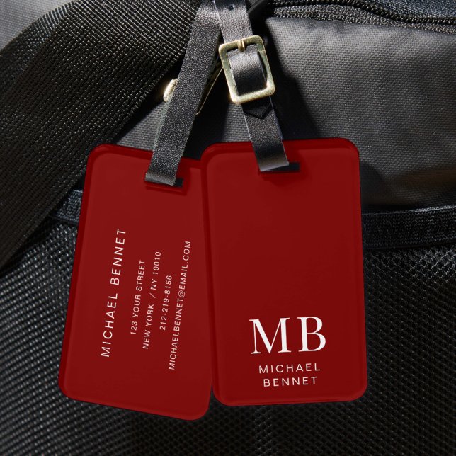 Étiquette À Bagage Monogramme Bourgogne Moderne (Modern Burgundy Monogram Luggage Tag)