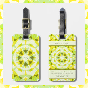 Étiquette À Bagage Monogramme brillant Jaune Vert magique