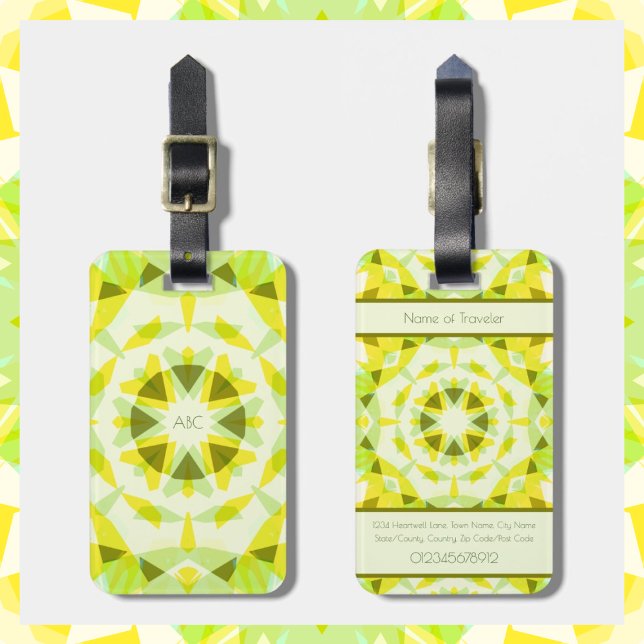 Étiquette À Bagage Monogramme brillant Jaune Vert magique (Bright Sunny Yellow & Vibrant Lime Green Luggage Tags. Add your own personal details.)