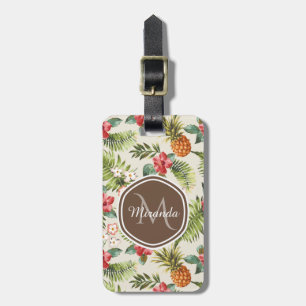 Étiquette À Bagage Monogramme Brown floral d'ananas tropical exotique