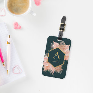Étiquette À Bagage Monogramme cadre doré floral bohème