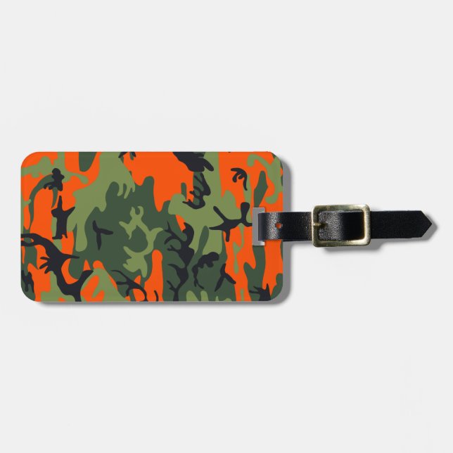 Étiquette À Bagage Monogramme camouflage de chasse orange (Devant horizontal)