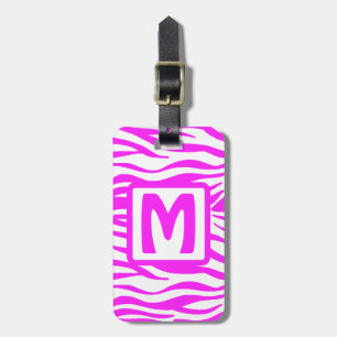 Étiquette À Bagage Monogramme carré rose zèbre