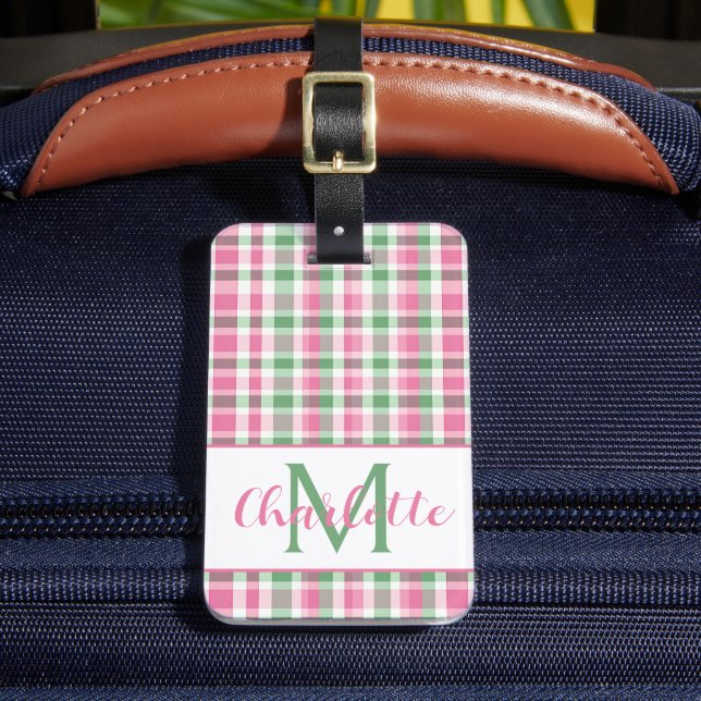Étiquette À Bagage Monogramme carreaux rose et vert Prépa (Insitu Rectoal 2)