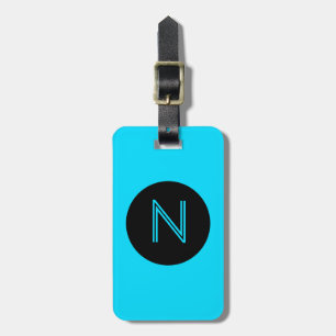 Étiquette À Bagage Monogramme cercle Aqua et Noir