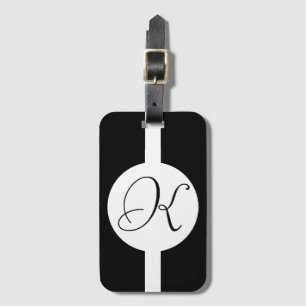 Étiquette À Bagage Monogramme Cercle noir et blanc