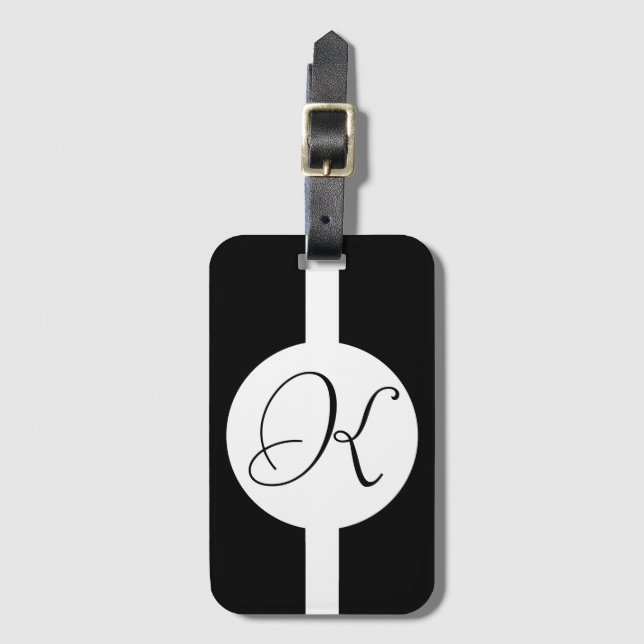Étiquette À Bagage Monogramme Cercle noir et blanc (Devant Vertical)