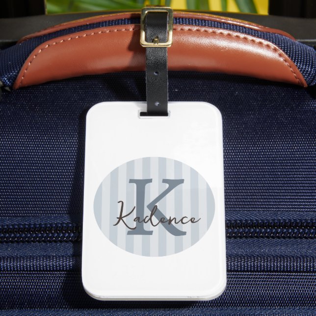 Étiquette À Bagage Monogramme Cercle Rayé Bleu Toutes Couleurs (Insitu Rectoal 2)
