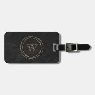 Étiquette À Bagage Monogramme Cercles Or Cuir Faux Noir