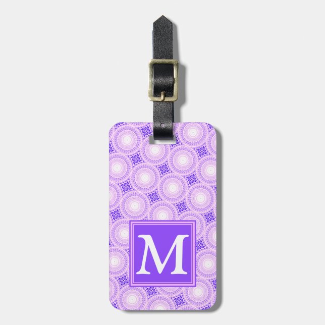Étiquette À Bagage Monogramme cercles violets motif (Devant Vertical)