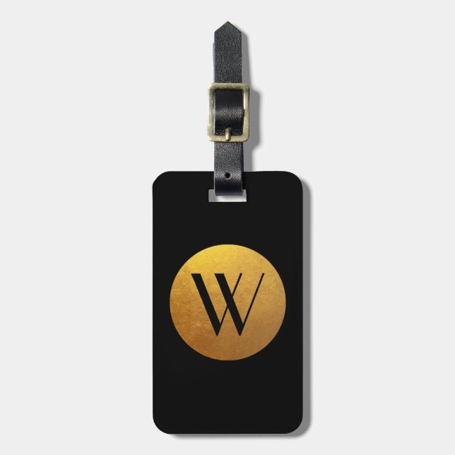 Étiquette À Bagage Monogramme circulaire de l'effet d'huile noire et  (Devant Vertical)