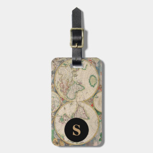 Étiquette À Bagage Monogramme Classic Travel Carte du monde Vintage