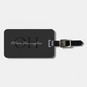 Étiquette À Bagage Monogramme classique moderne noir et blanc
