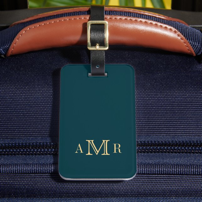 Étiquette À Bagage Monogramme classique Turquoise foncé Personnalisé (Insitu Rectoal 2)