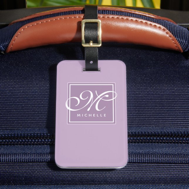 Étiquette À Bagage Monogramme classique violet et blanc (Insitu Rectoal 2)