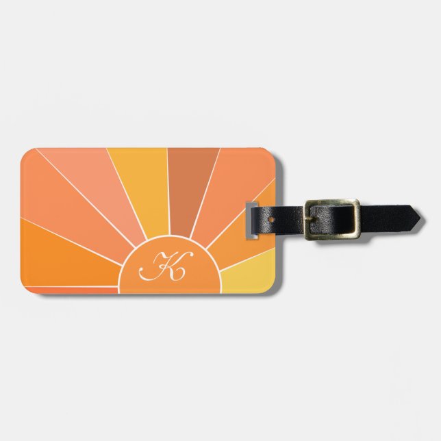Étiquette À Bagage Monogramme | Conception Sun Abstraite personnalisé (Devant horizontal)