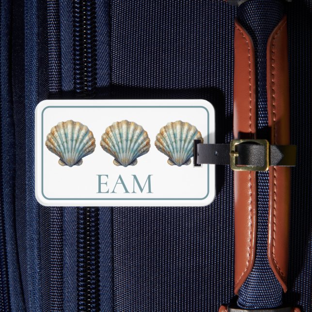 Étiquette À Bagage Monogramme Coquille Saint-Jacques Bleu Côtier (Insitu Rectoal 4)