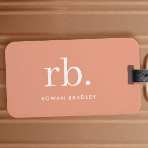 Étiquette À Bagage Monogramme Corail Pêche Élégante Feminine Minimali