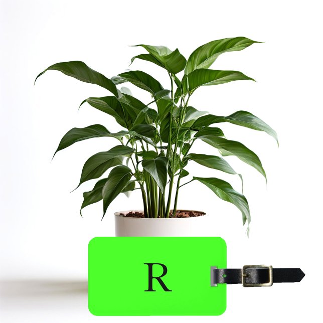 Étiquette À Bagage Monogramme couleur brillant vert néon Texte initia (Créateur téléchargé)