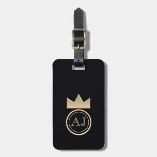 Étiquette À Bagage Monogramme Couronne d'Or Royale Noir Adresse de Re