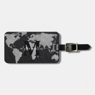 Étiquette À Bagage Monogramme Custom World Map Parties scintillant no
