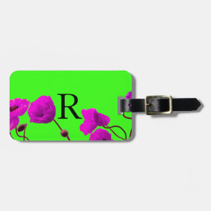 Étiquette À Bagage Monogramme Cute Initiales Neon Green Purple Floral