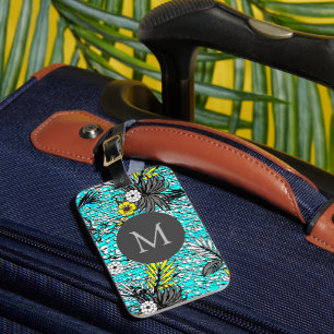 Étiquette À Bagage Monogramme d'Art Floral Exotique Abstrait