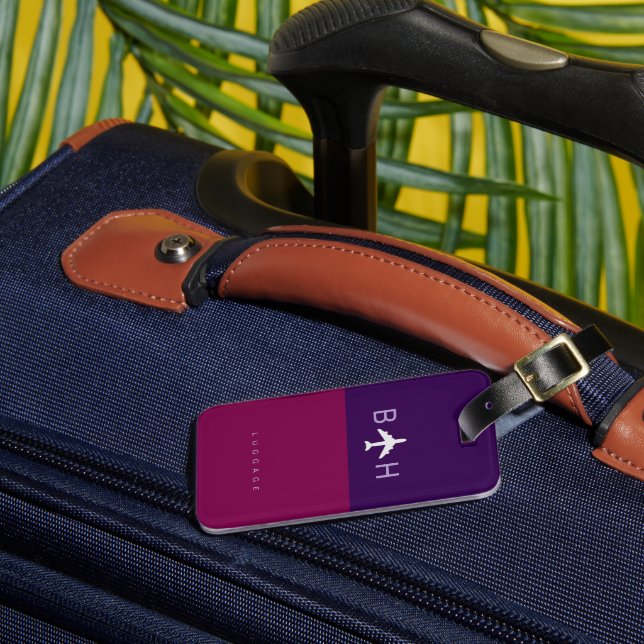 Étiquette À Bagage Monogramme d'avion moderne violet foncé et vin (Insitu Rectoal 3)