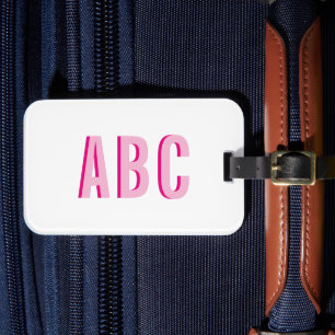 Étiquette À Bagage Monogramme de 3 lettres en rose empilée