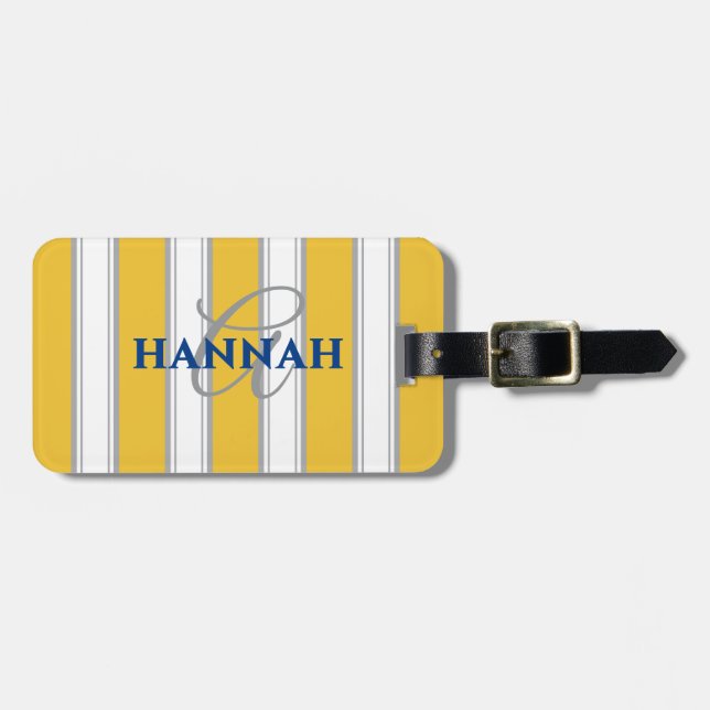 Étiquette À Bagage Monogramme de bande de cabane en jaune (Devant horizontal)