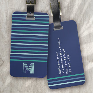 Étiquette À Bagage Monogramme de bande verte bleue