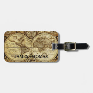 Étiquette À Bagage Monogramme de carte ancienne du Vieux Monde