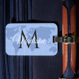 Étiquette À Bagage Monogramme de carte du monde bleu Riviera personna