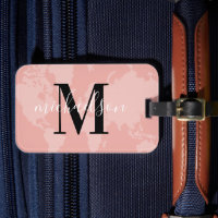 Monogramme de carte du monde rose pastel écriture