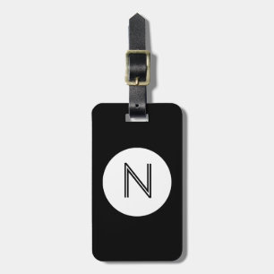 Étiquette À Bagage Monogramme de cercle noir et blanc