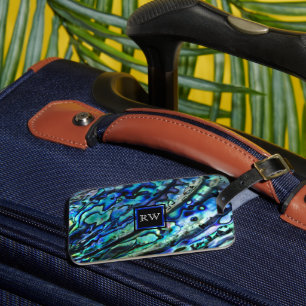 Étiquette À Bagage Monogramme de coquille d'ormeau iridescent