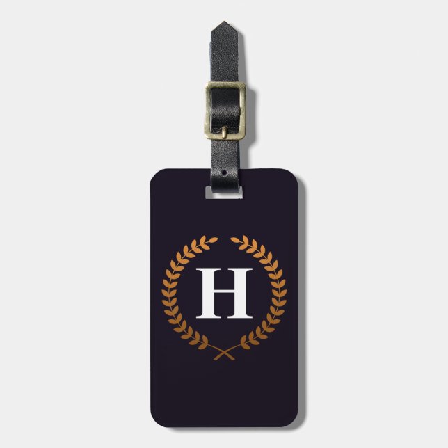 Étiquette À Bagage Monogramme de couronne de laurier d'or (Devant Vertical)