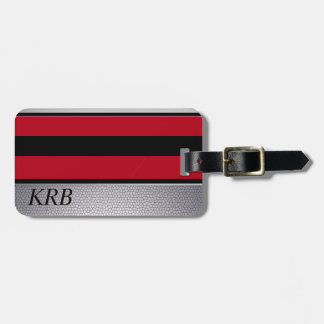 Étiquette À Bagage Monogramme de design à texture grise rouge noir