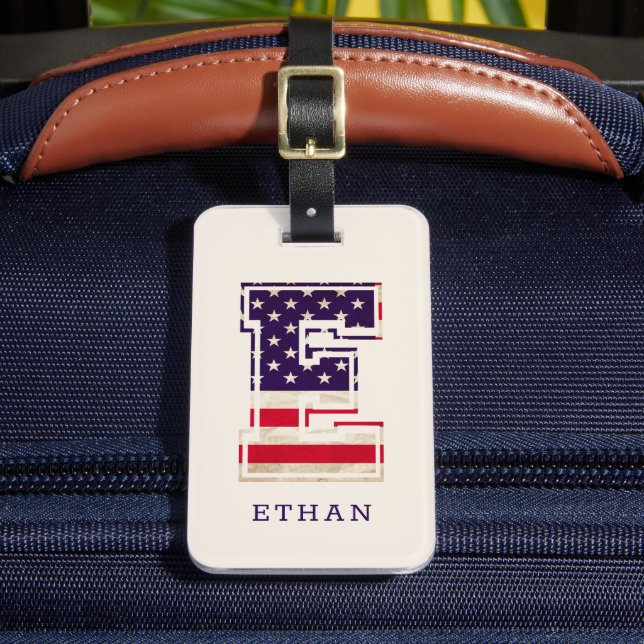 Étiquette À Bagage Monogramme de drapeau américain moderne E (Insitu Rectoal 2)