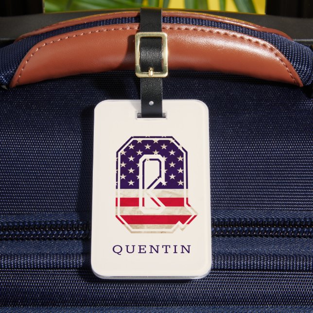 Étiquette À Bagage Monogramme de drapeau américain moderne Q (Insitu Rectoal 2)