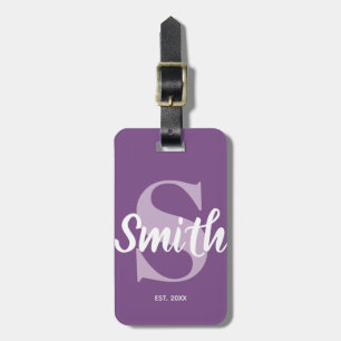 Étiquette À Bagage Monogramme de famille personnalisé violet et blanc
