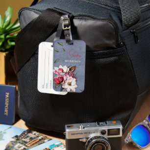 Étiquette À Bagage Monogramme de fleurs tropicales nom
