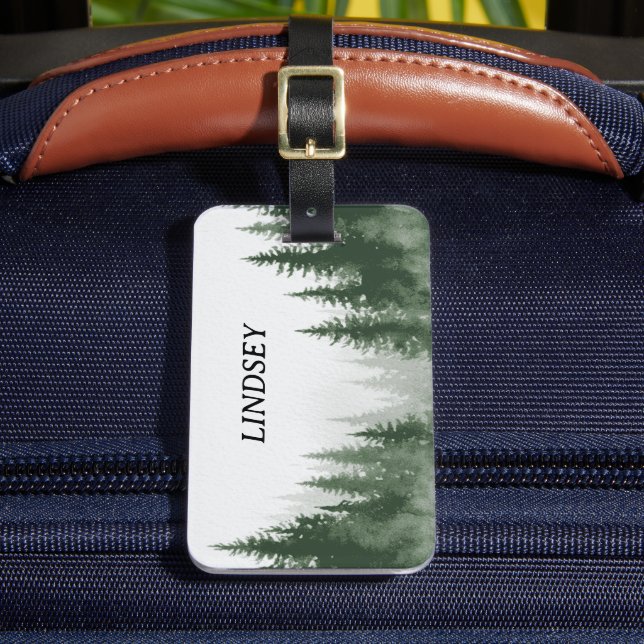 Étiquette À Bagage Monogramme de forêt hivernale à l'aquarelle  (Insitu Rectoal 2)