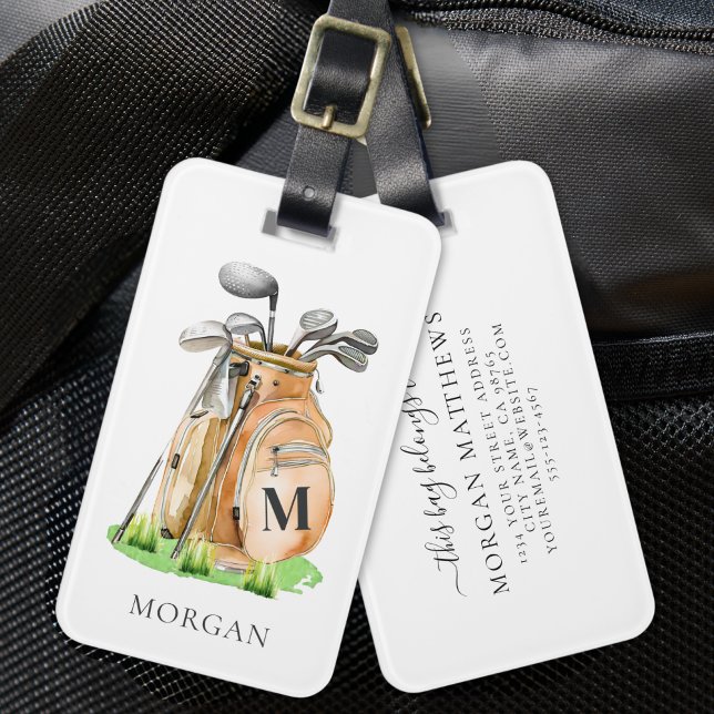Étiquette À Bagage Monogramme de golf personnalisé (Personalized Golf Bag Monogram Luggage Tag)