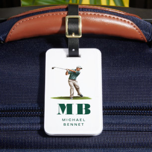 Étiquette À Bagage Monogramme de golf sport vert moderne